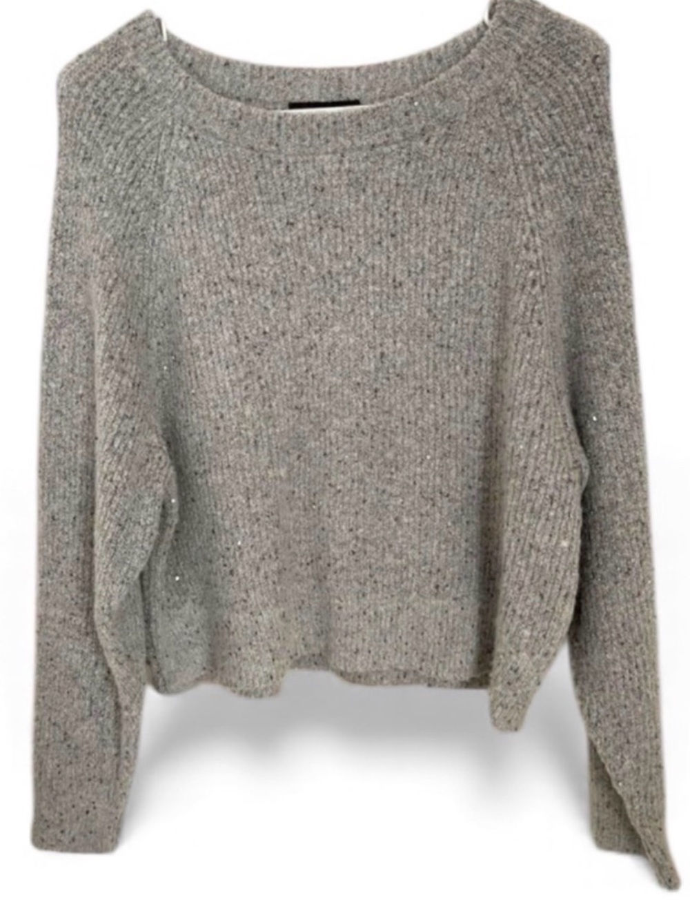 Express Metallic Ribbed Cropped Sweater Gray Silver Medium